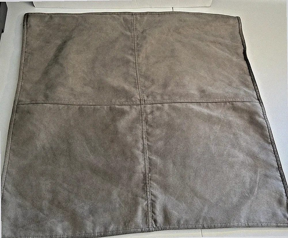 2 Pottery Barn Euro Pillow Shams Taupe Faux Suede & Beige Linen 24" x 24" Zipper