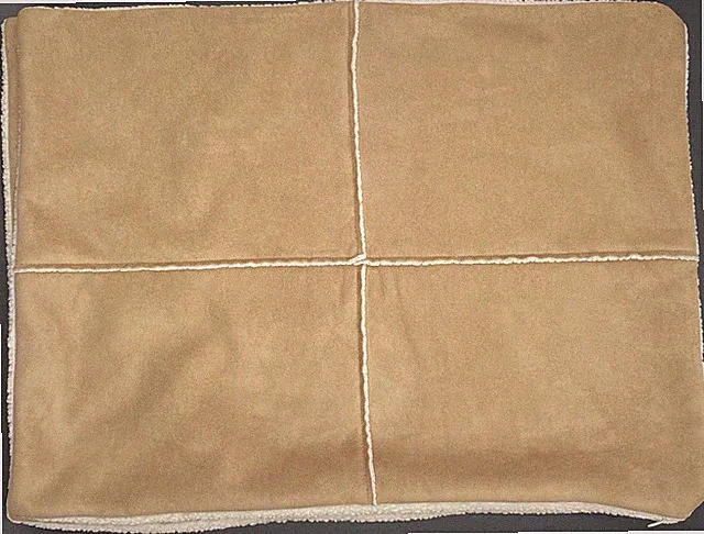 2x POTTERY BARN Standard Pillow Shams Tan Faux Suede w/Cream Sherpa 19.5" x 27"