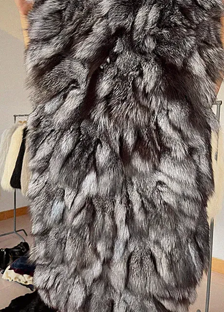 36x18'' Silver Fox Fur Black Brown Fox Blanket & Real Fur Carpet Rug Throw Suede