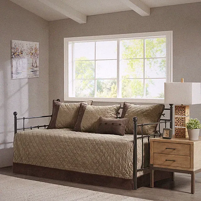 6-Piece Daybed Set Faux Suede Quilted Twin Lodge Cabin Style Bedding