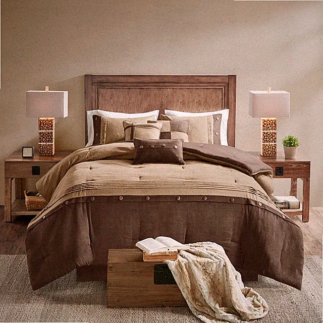 7 Piece Faux Suede Comforter Set Brown King