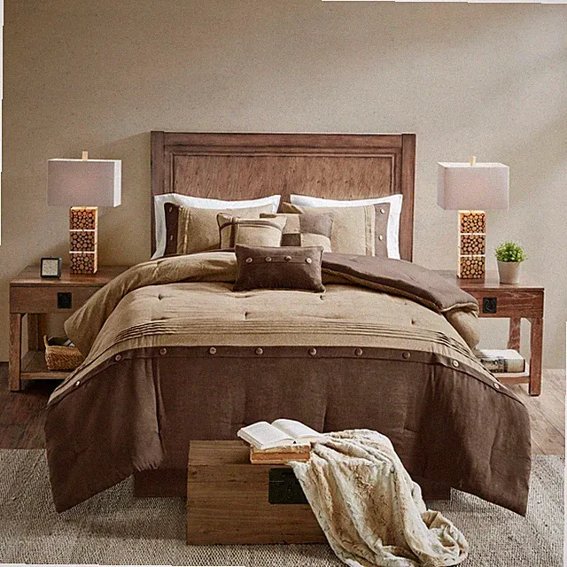 7 Piece Faux Suede Comforter Set Brown Queen