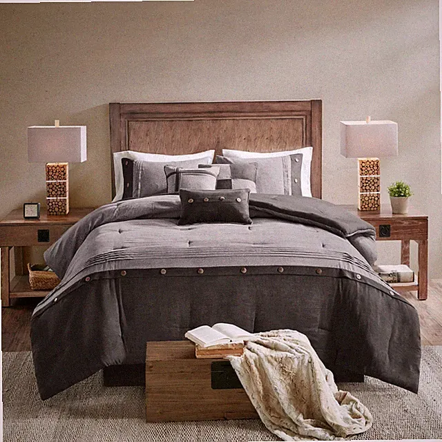 7 Piece Faux Suede Comforter Set Grey Cal King