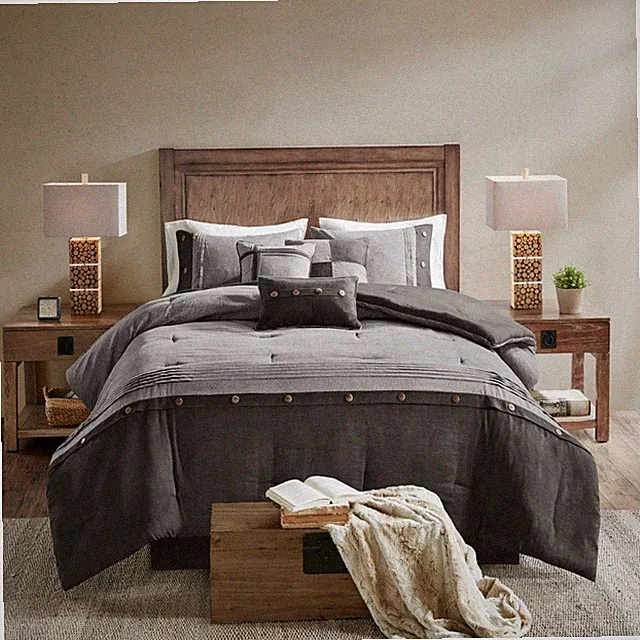 7 Piece Faux Suede Comforter Set Grey King