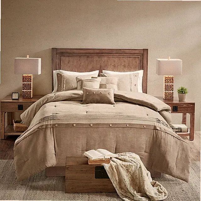 7 Piece Faux Suede Comforter Set Tan King