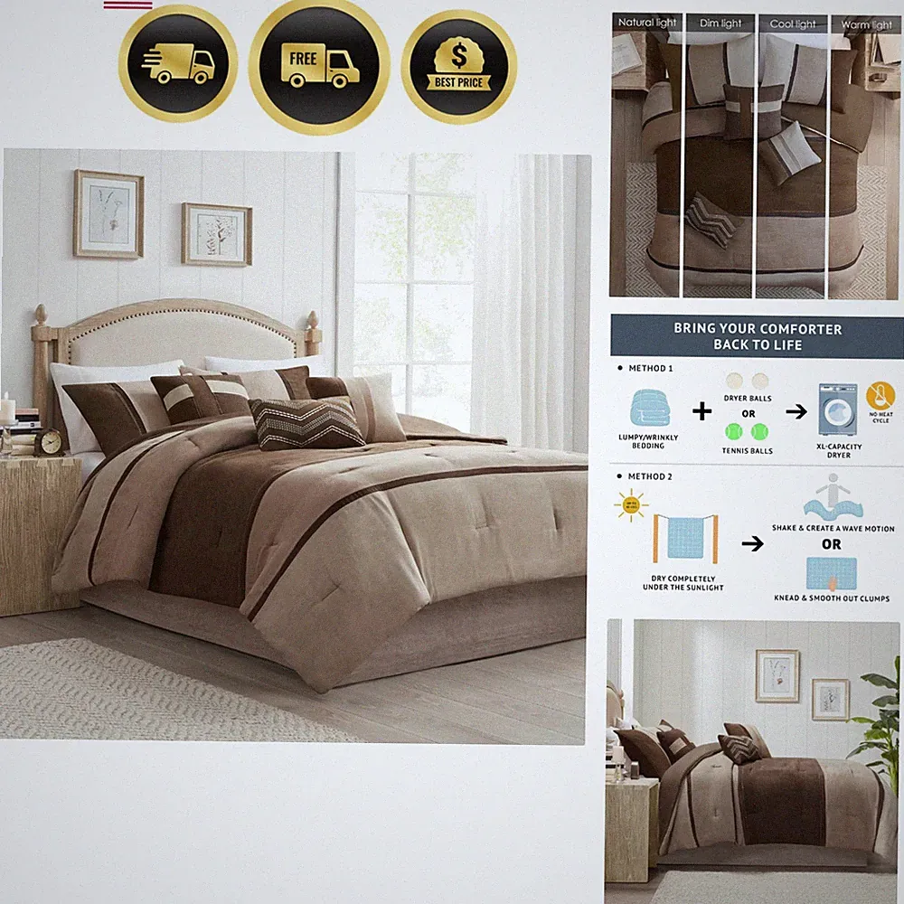 Bedding Set Queen Faux Suede Comforter Shams Pillows Bedskirt Modern Cozy