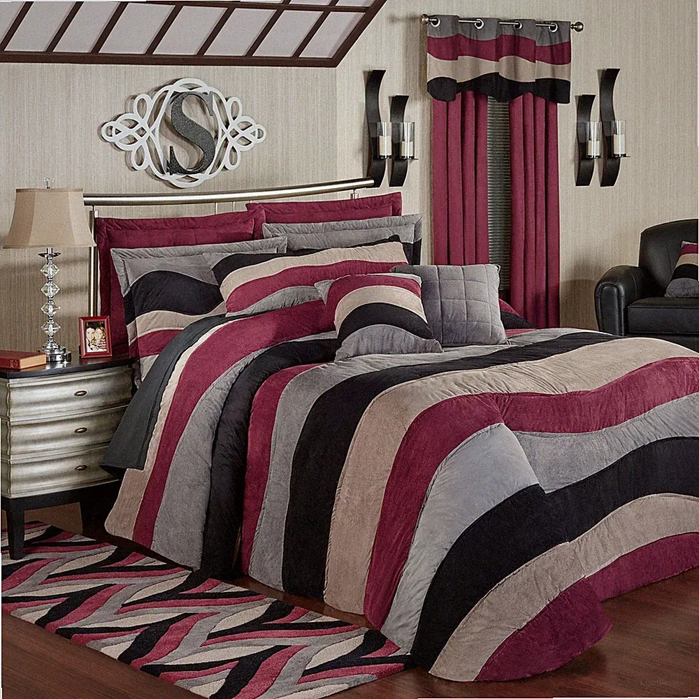 Contemporary Apex Faux Suede Gray Onyx Claret Bedding Accessories