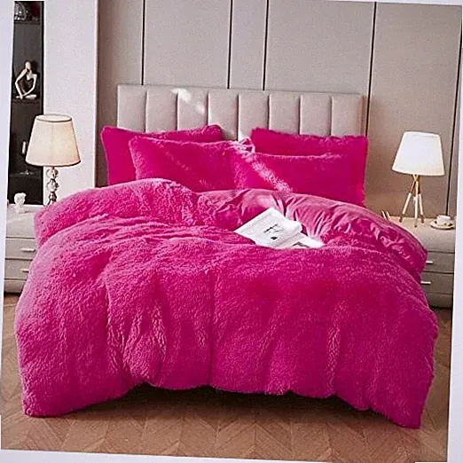 Faux Fur Velvet Fluffy Bedding Duvet Cover Set Down Comforter Twin Hot Pink