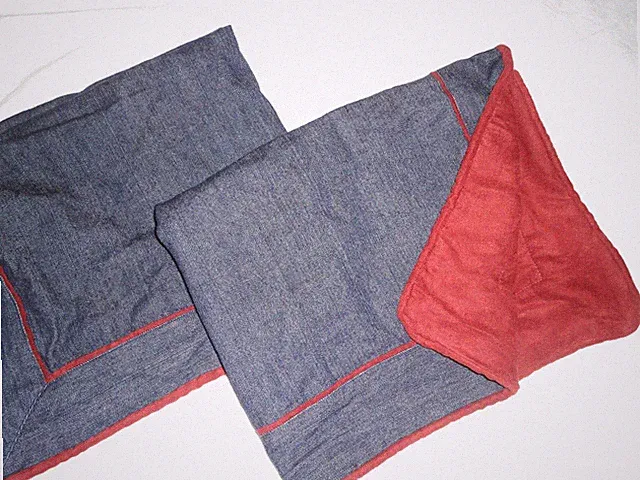 HI END BLUE DENIM RED FAUX SUEDE SOUTHWESTERN (2) STANDARD PILLOW SHAMS 21 X 27