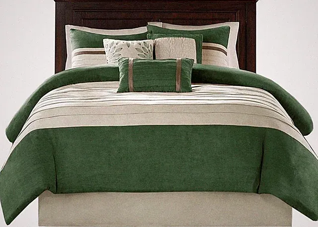Luxury Green Faux Suede King Comforter Set with Shams & Decorative Pillow