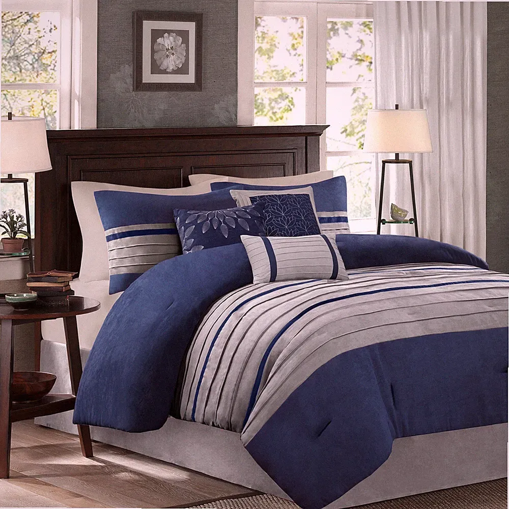 Madison Park 7-Piece Comforter Set Faux Suede Design, Striped Accent, All Season