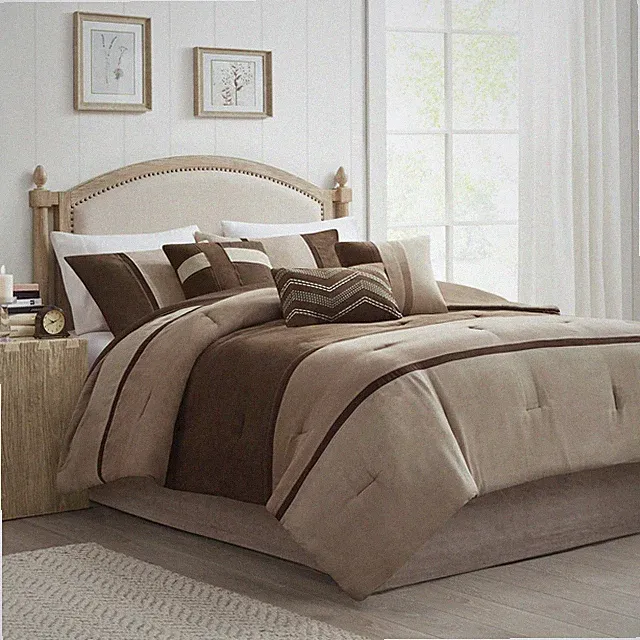 Madison Park Palisades Comforter Set Modern Faux Suede Pieced Stripe Design,...