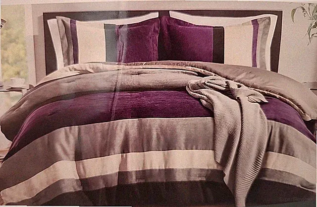 NEW 510 Design Boulder Stripe Pieced Faux Suede Comforter Set - Purple KING/CAL