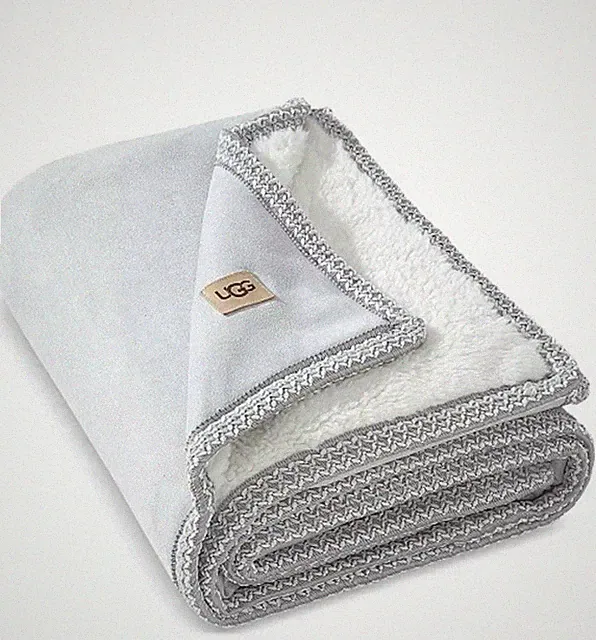 NEW Ugg Home Kirkwood Trim Throw Blanket Gray Violet Fleece Faux Suede 50" x 70"