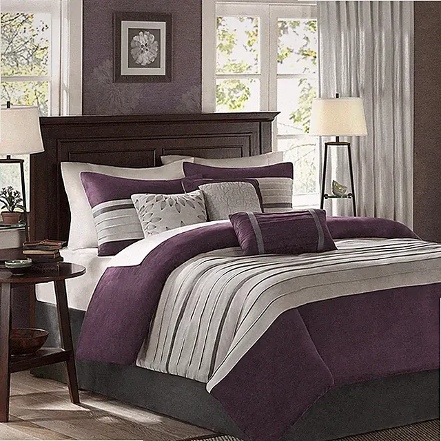 Palmer 7-Piece Queen Comforter Set, Faux Suede, Purple, All Season Bedding