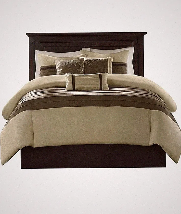 Palmer Comforter Set-Luxury Faux Suede Design, Striped Accent, All Season Queen