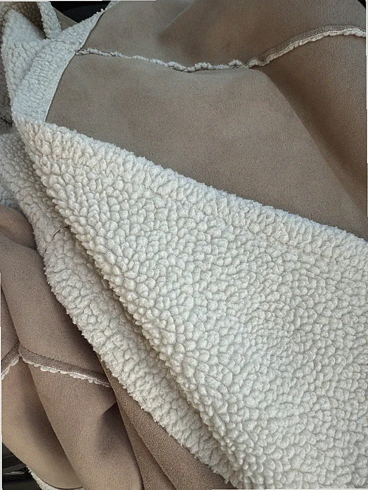 Pottery Barn Faux Shearling Faux Suede Coverlet Blanket 97”x90” Large
