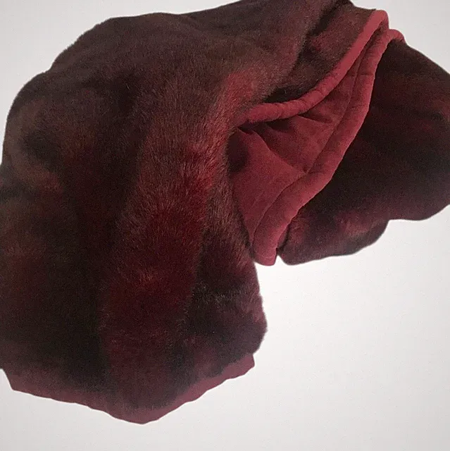 POTTERY BARN MINK FAUX FUR THROW Dark Burgundy