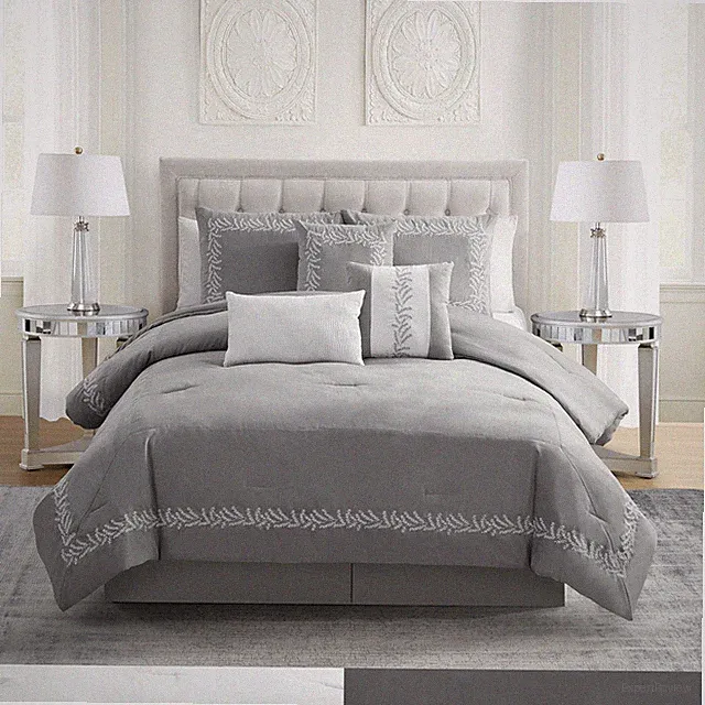 Salerno 7 Piece Faux Suede Embroidered Comforter Set