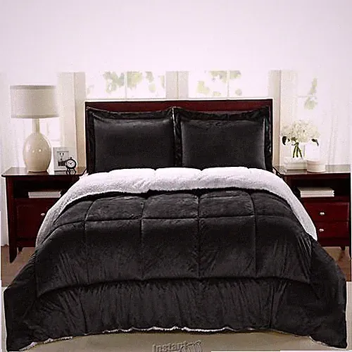 Sherpa Faux Suede Comforter Set Queen Black 86" x 86"