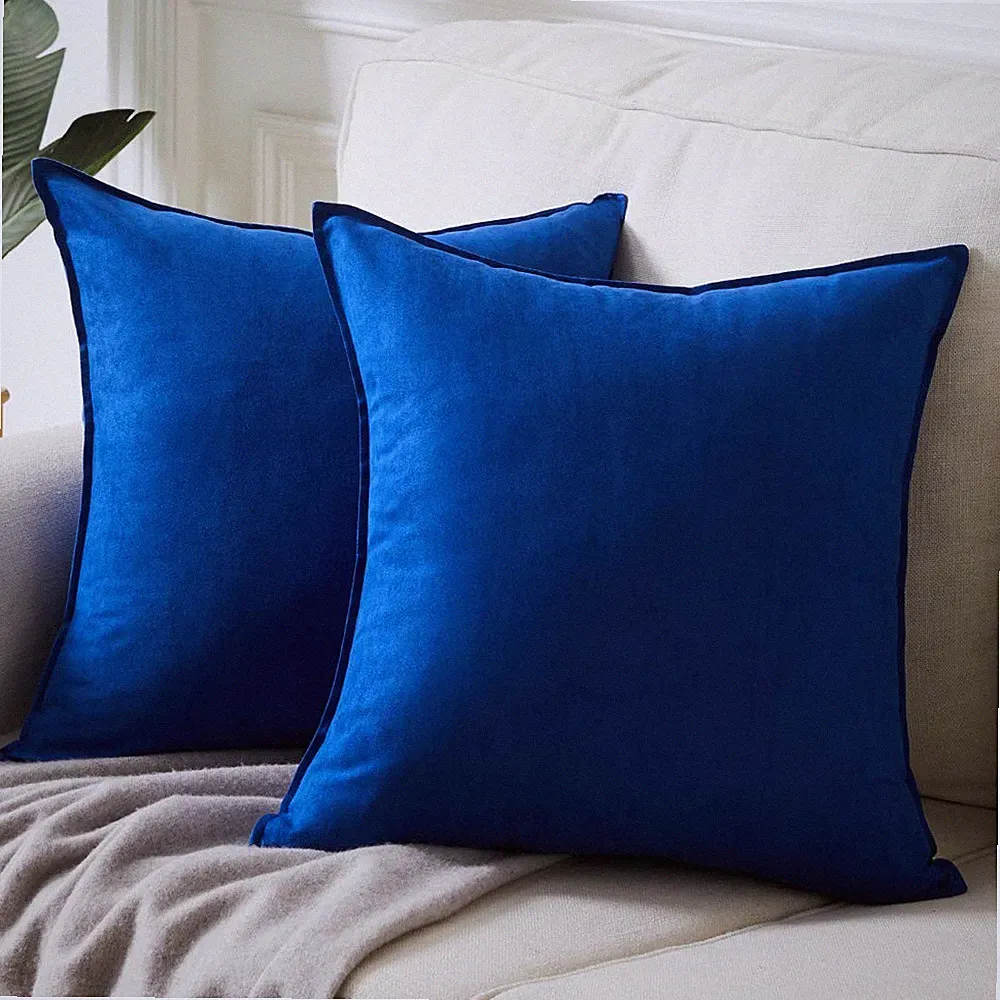 Soft Faux Suede Pillow Covers Set Of 2, Square Couch Bedding, Blue