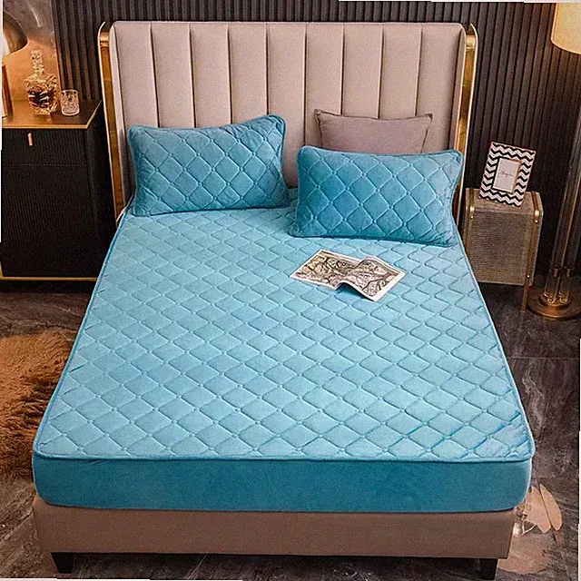 Super Soft Velvet Quilted Mattress Cover Warm Coral Fleece Bed Protector Cover