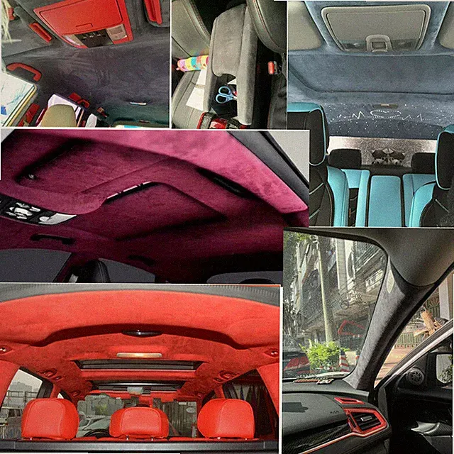 Thick Faux Suede Fabric Foam Backing Quilted Car Roof Upholstery Material Crafts
