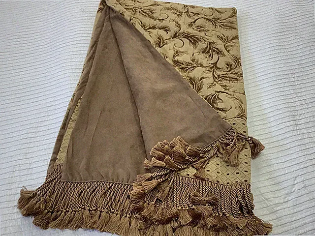 Thick Fringed Bed Throw Coverlet Brown Upholstery Sateen Velvet