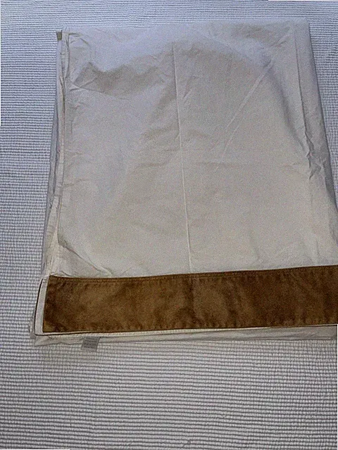 Traditions By Pamela Kline Ivory Brown Suede Trim Queen Flat Sheet 100% Cotton