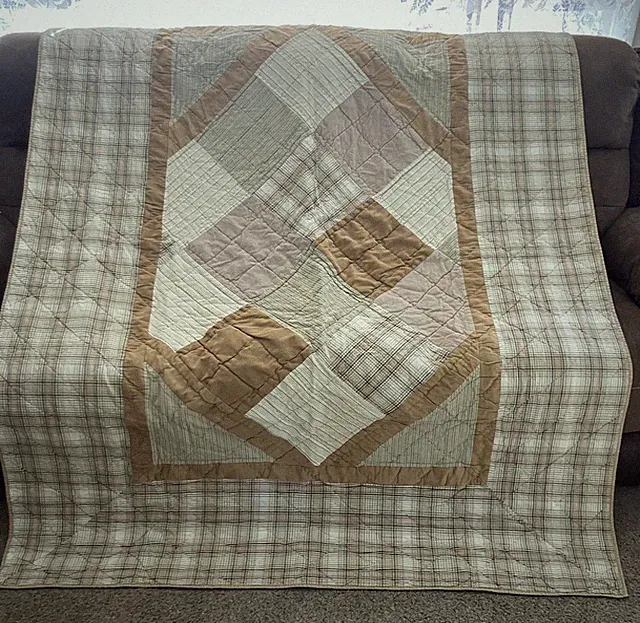 Vtg WOOLRICH Patchwork Corduroy Suede Reversible Comforter Quilt TWIN 64 x 84"