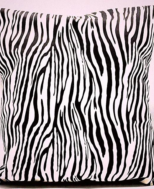 Zebra Print Black Cream Pillow Sham Faux Suede Square Sze 20 x 20 Envelope Close